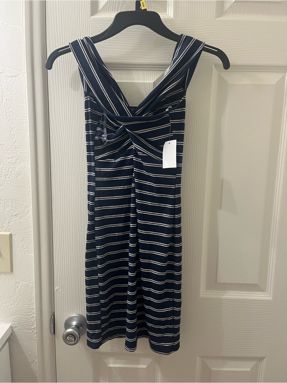 Charlotte Russe Navy and White Striped Midi Dress with Front Twist